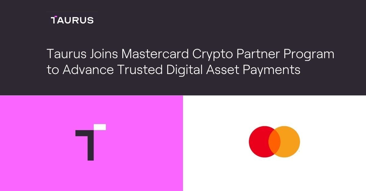 taurus logo on pink backrgound next to mastercard logo on white background