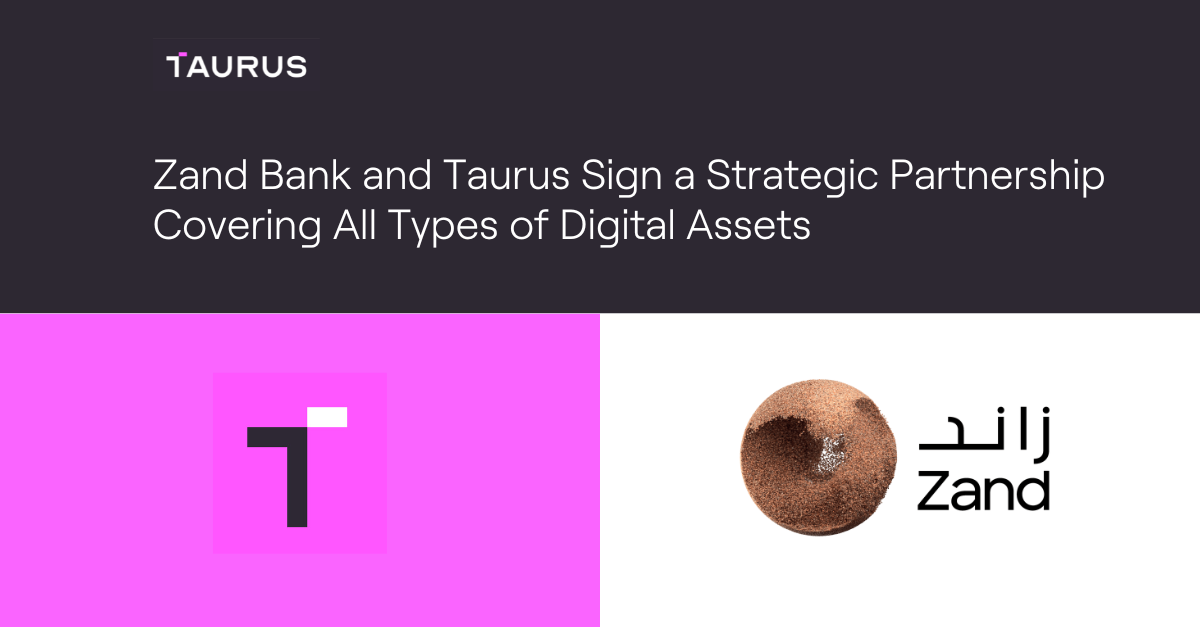 taurus logo on pink background next to zand logo on white background