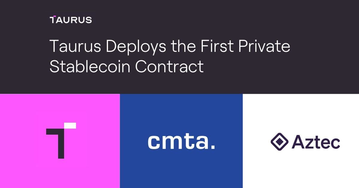 taurus logo on pink background next to cmta logo on blue background next to aztec logo on white background