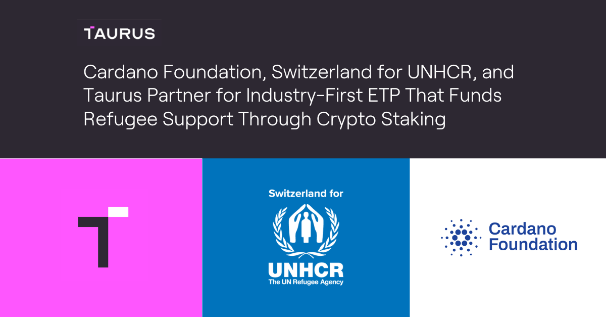 taurus logo next to unhcr logo next to cardano foundation logo