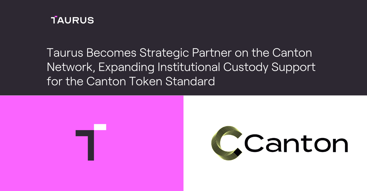 taurus logo on pink background next to canton logo on white background