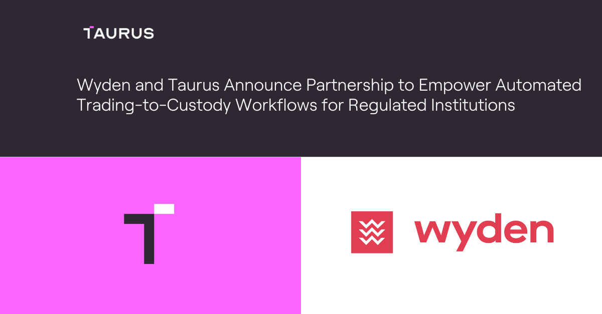 taurus logo on pink background next to wyden logo on white background