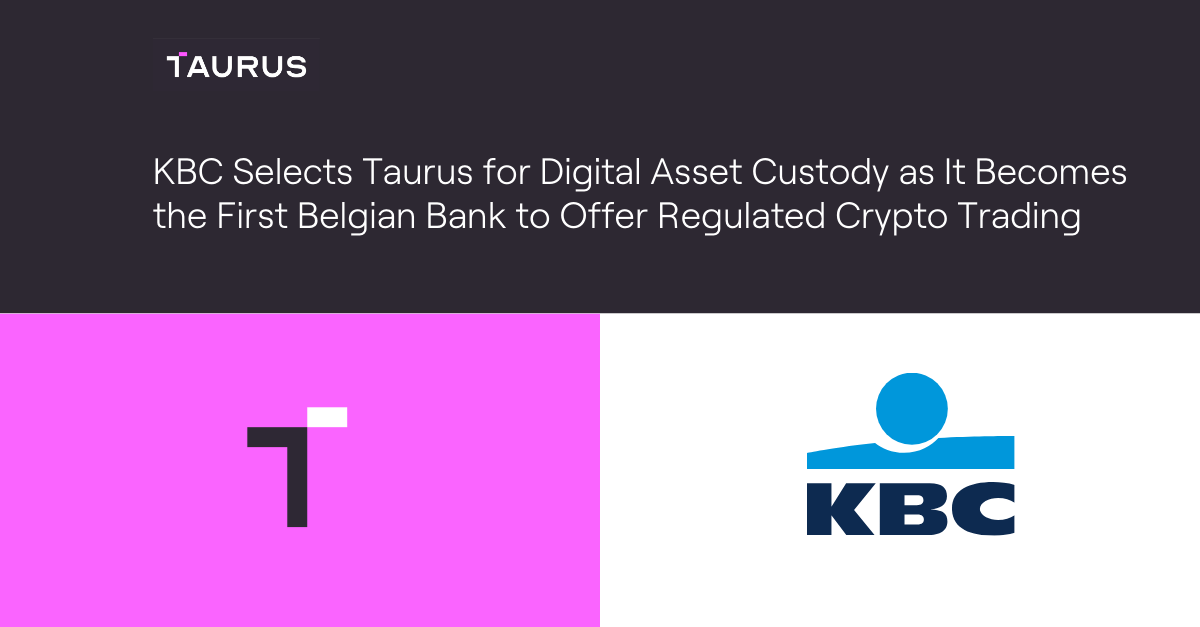 taurus logo on pink background next to kbc logo on white background