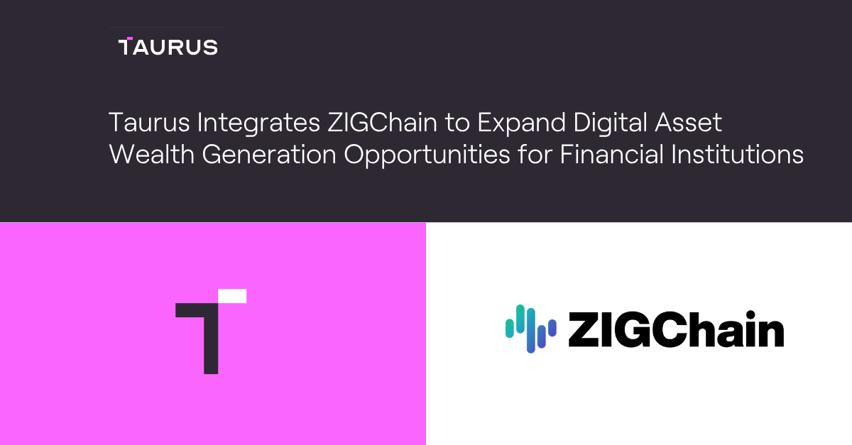 taurus logo on pink background next to zigchain logo on white background