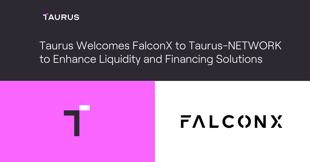 taurus logo on pink background next to falconx logo on white background