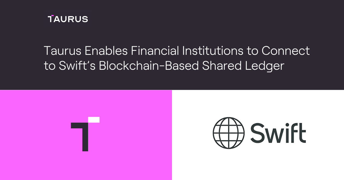 taurus logo on pink background next to swift logo on white background
